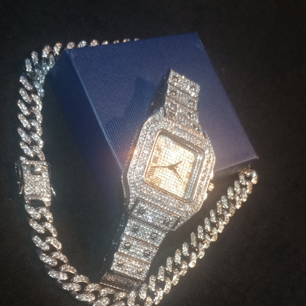 Silver Diamond-Accented Watch and Bracelet Set